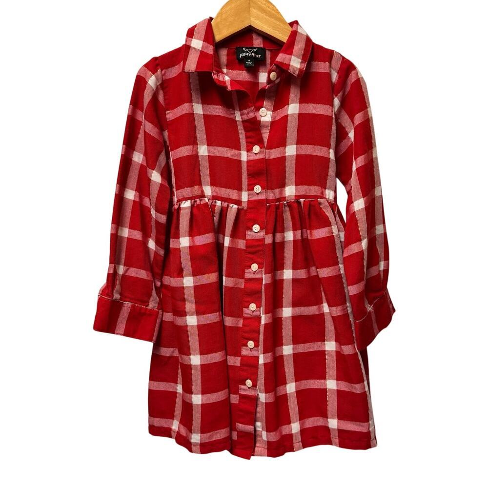 Victory Heart Girls Size 4 Red Plaid Long Sleeve Button Dress Bow Tie Winter